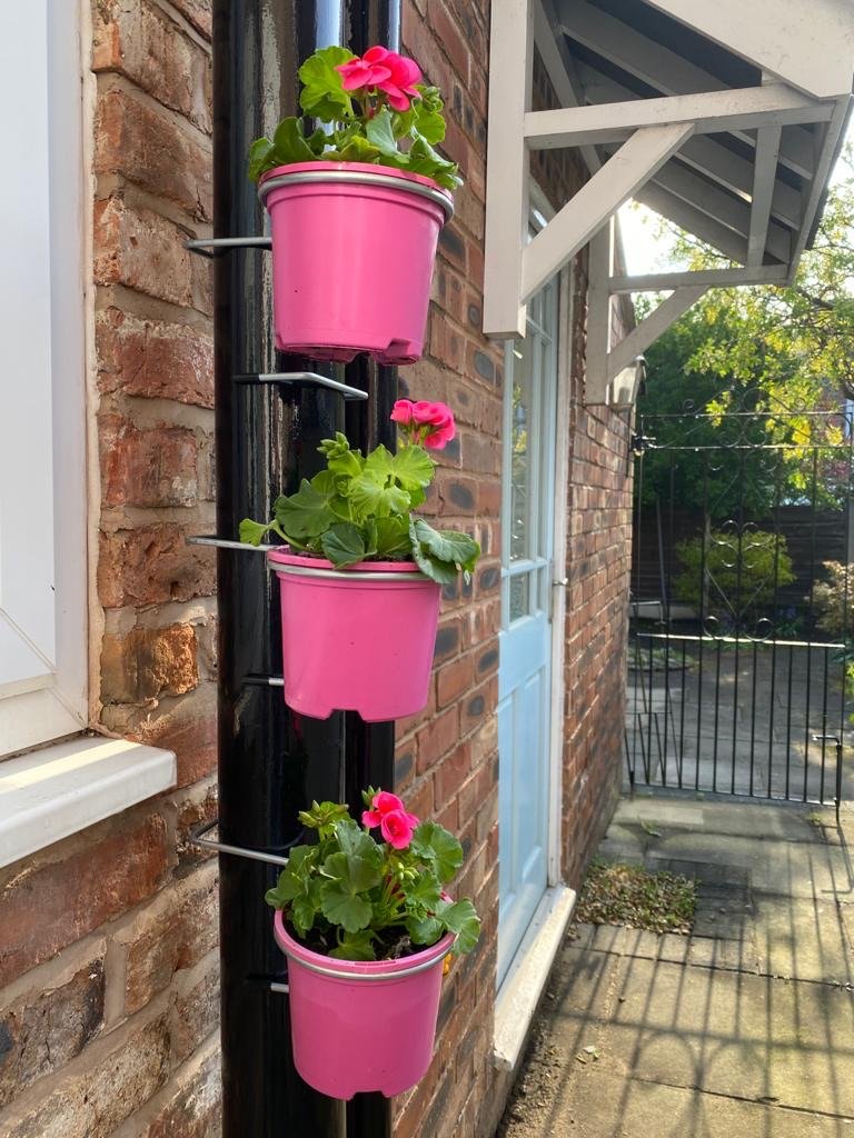 3 Single soil pipe plant pot holders / hanging brackets £10.49 gardening garden drainpipe fence wall pergola plant hangers gardening herbs flowers pot hanging fit it seconds no tools needed http://POTMAGIC.co.uk