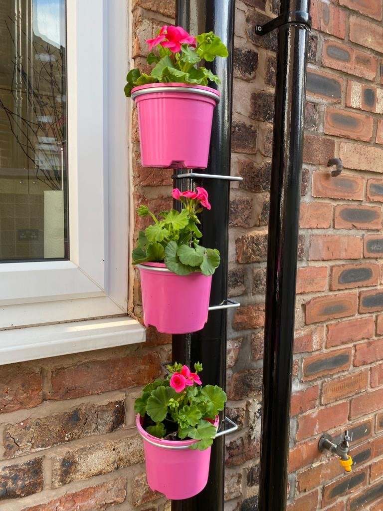 3 Single soil pipe plant pot holders / hanging brackets £10.49 gardening garden drainpipe fence wall pergola plant hangers gardening herbs flowers pot hanging fit it seconds no tools needed http://POTMAGIC.co.uk