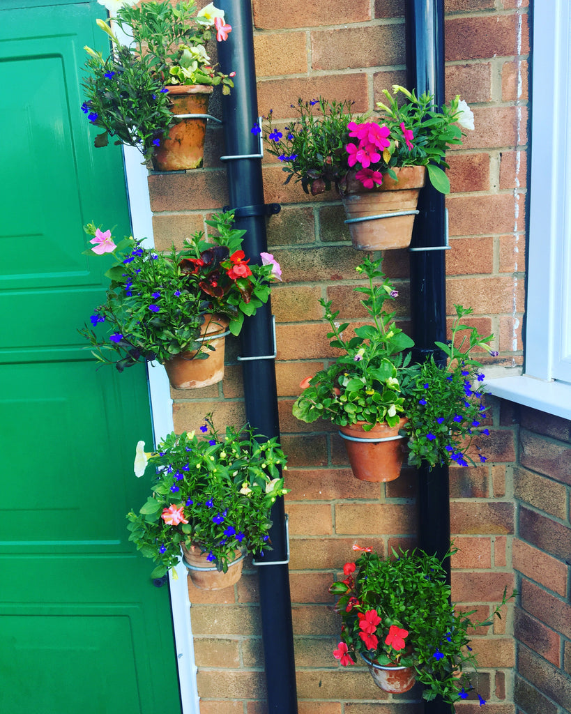 6 Single drain pipe plant pot holders / hanging brackets £18.88 gardening garden drainpipe fence wall pergola plant hangers herbs flowers pot hanging fit it seconds no tools needed http://POTMAGIC.co.uk